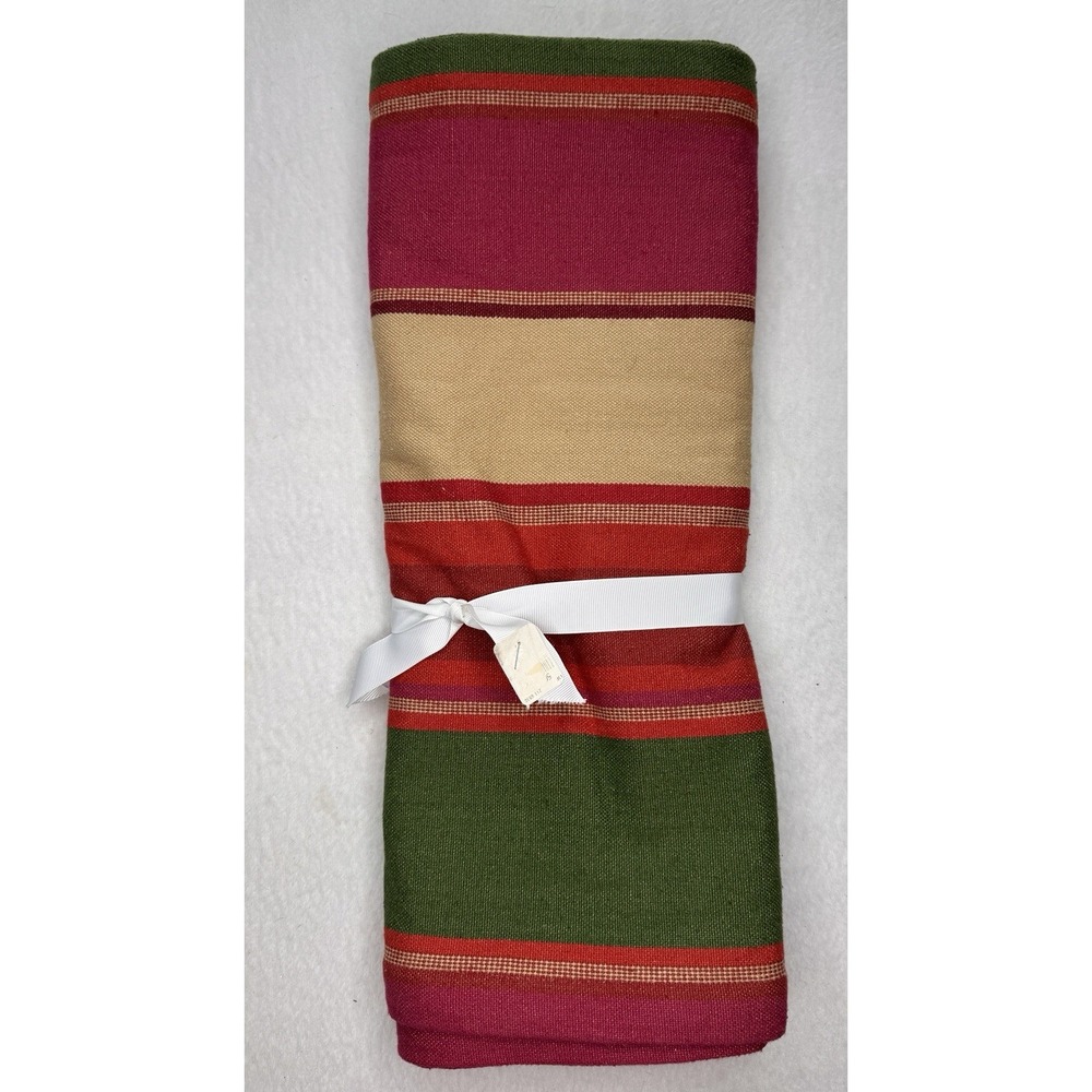 Pottery Barn 18x108 Striped Long Table Runner Red Tan Green Cotton